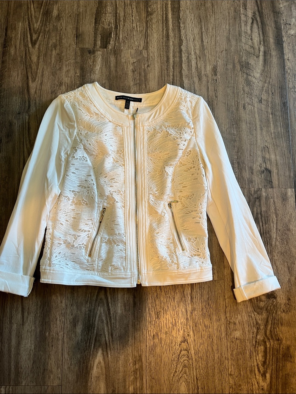 White Lace-Front Zip Jacket - White House Black Market